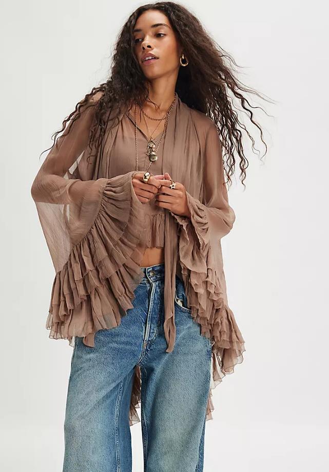 The Noelle Lace Bell-Sleeve Blouse