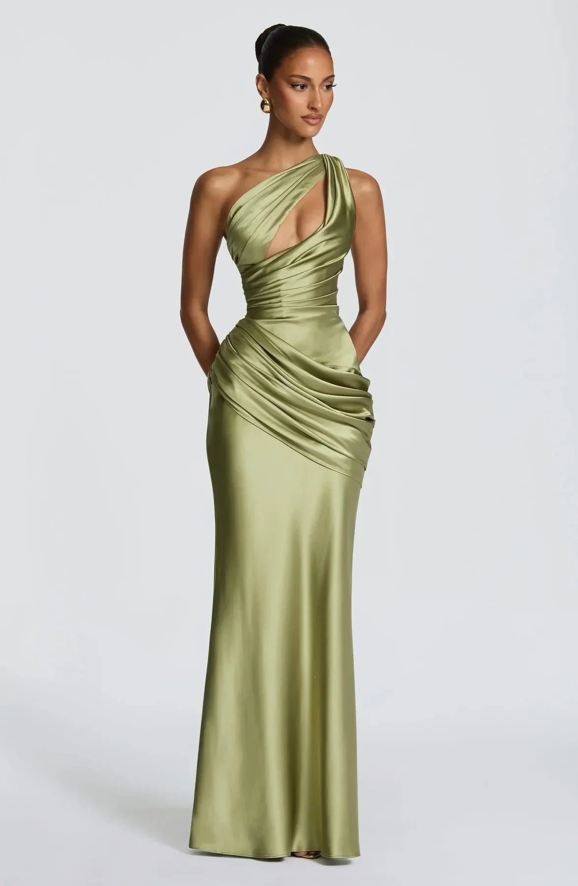 The Seraphine One-Shoulder Satin Maxi Dress from the Celebration Edit at Lavishly Me
