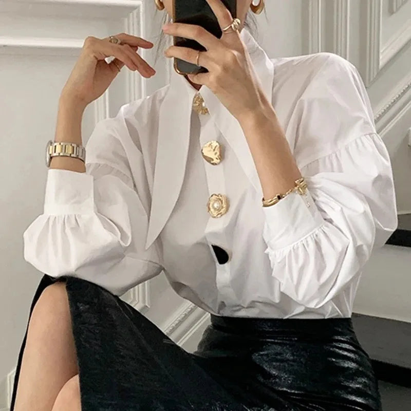 The Solène Button Blended Statement Blouse