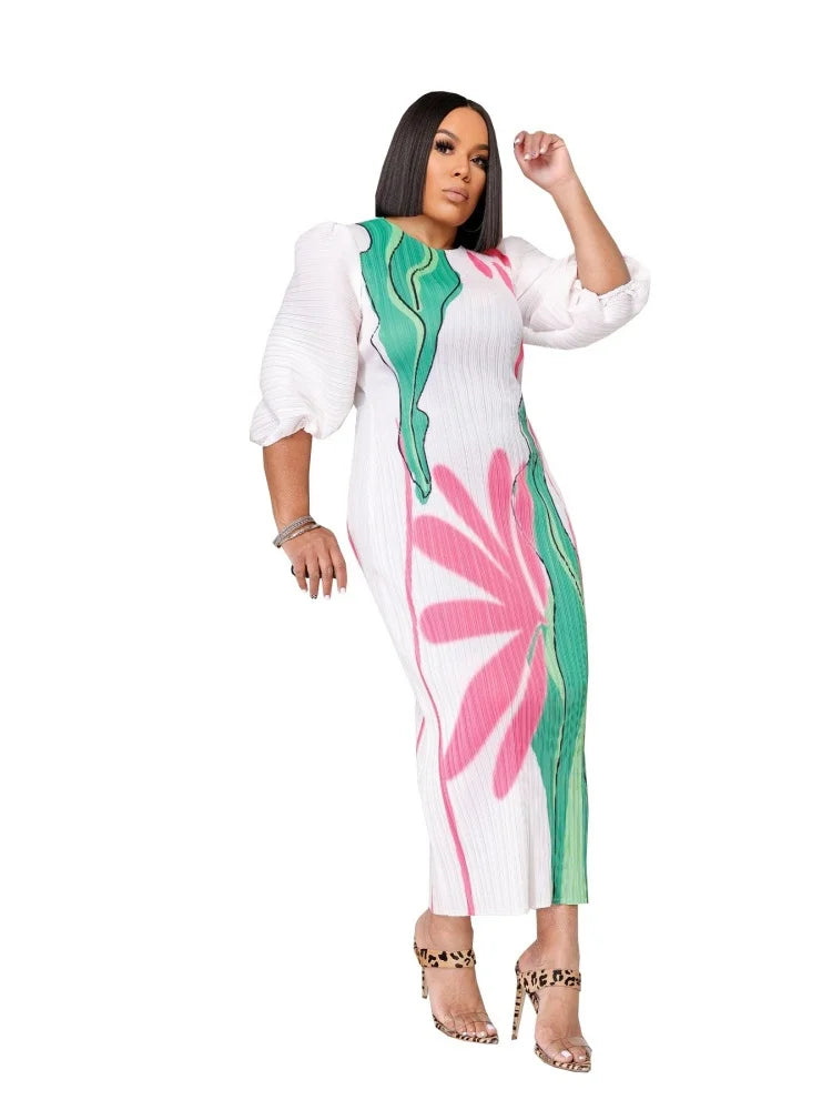 The Danica Pleated O-Neck Maxi Dress