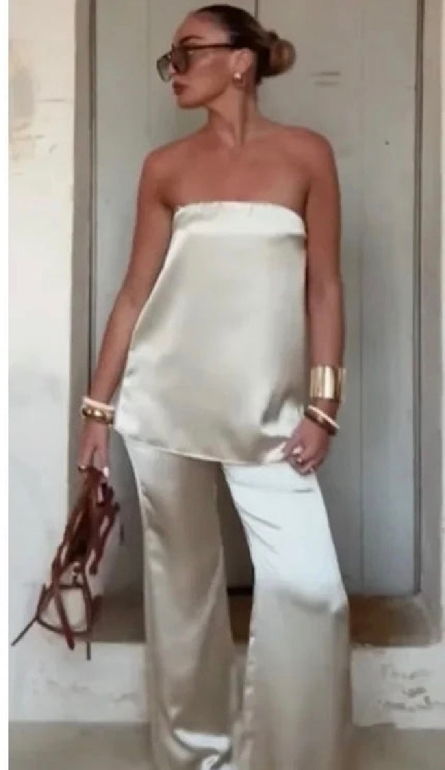 The Champagne Satin Pant Set