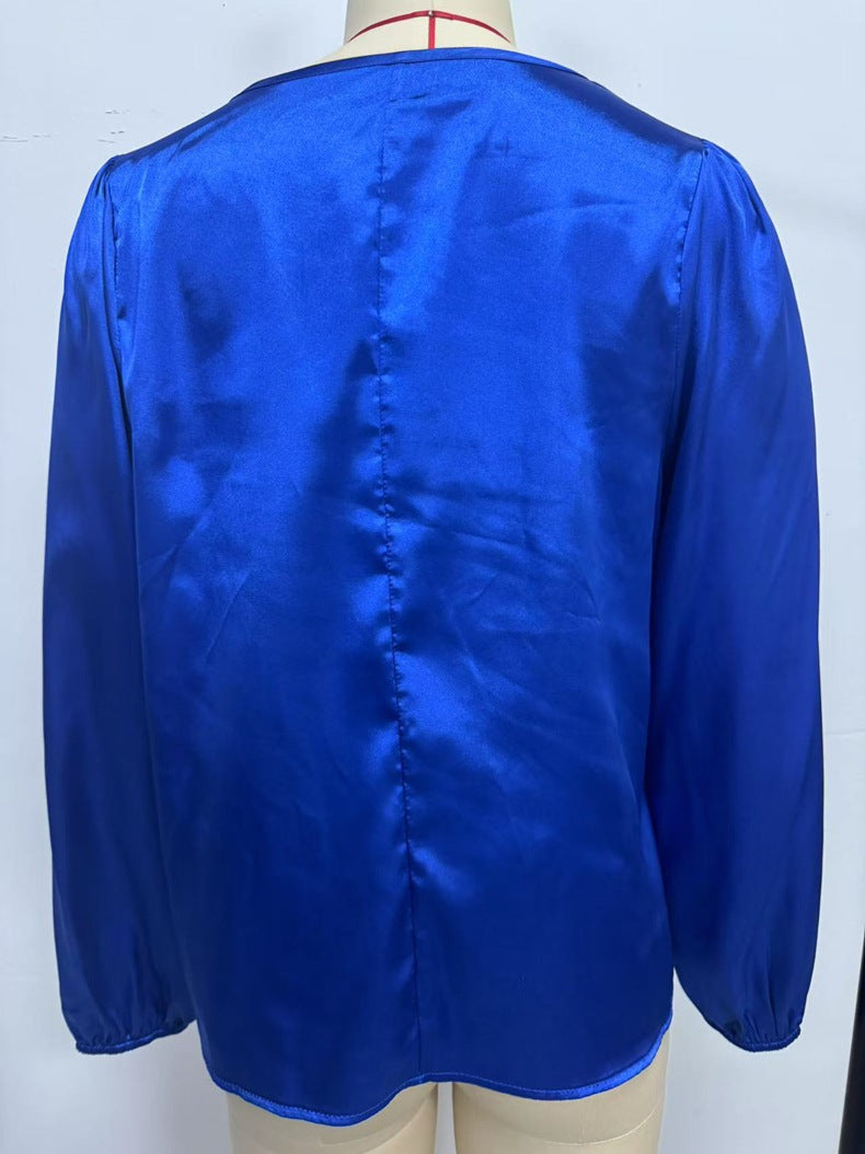 The Camille Pleated Satin Blouse