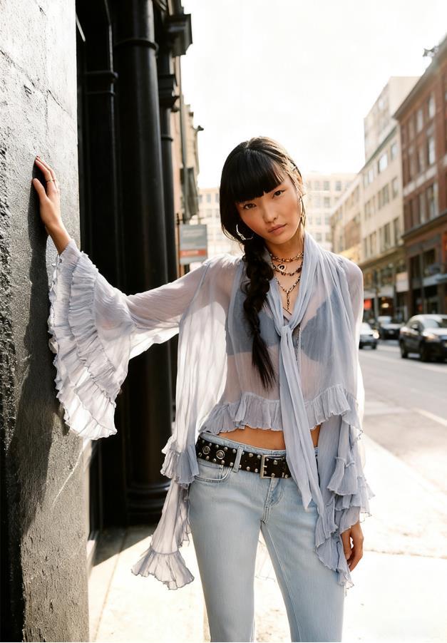 The Noelle Lace Bell-Sleeve Blouse