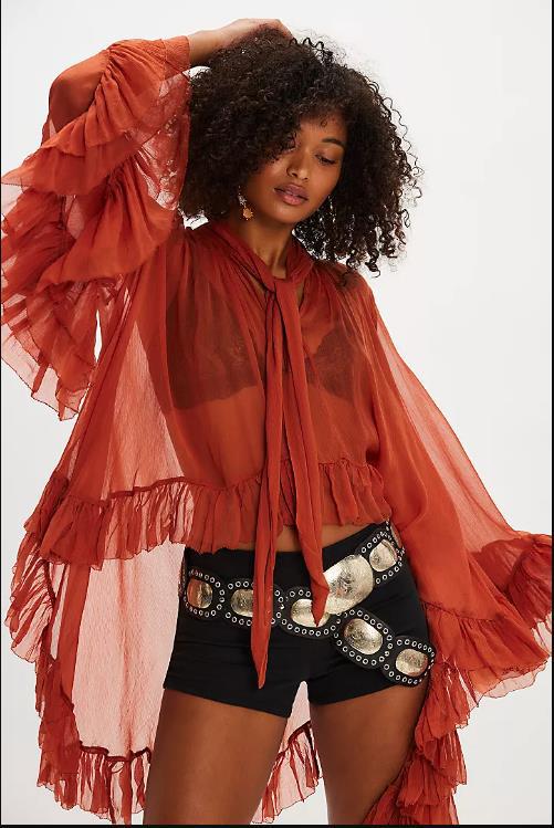 The Noelle Lace Bell-Sleeve Blouse
