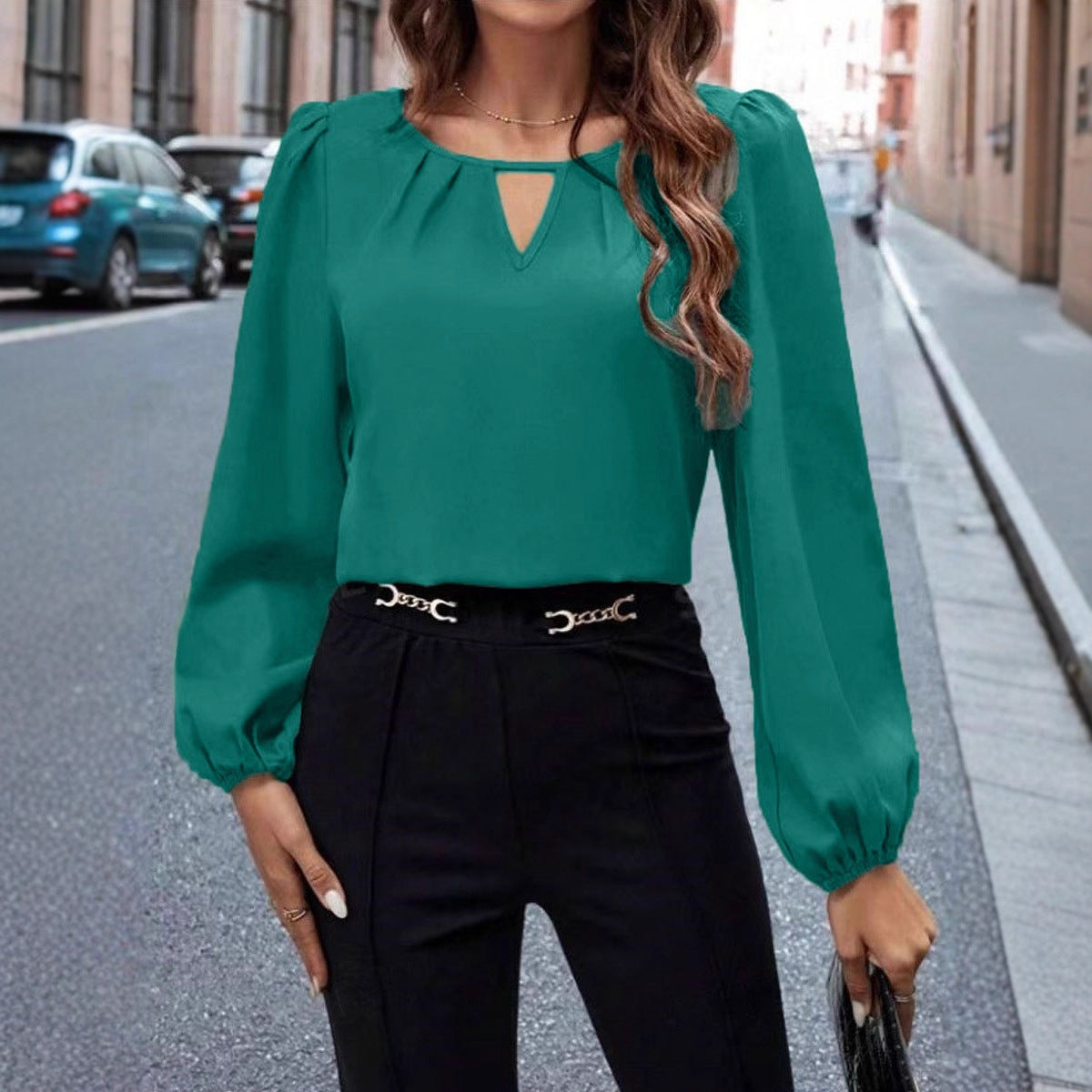 The Camille Pleated Satin Blouse