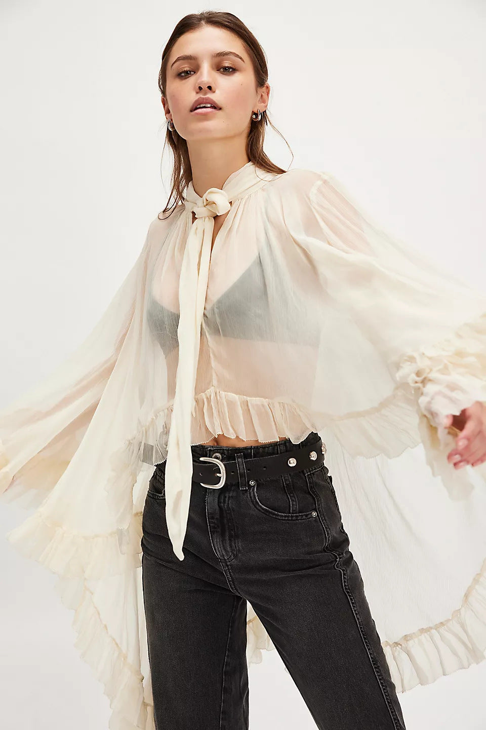 The Noelle Lace Bell-Sleeve Blouse
