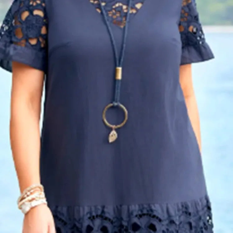 The Talia Lace-Panel Maxi Dress in deep blue | Lavishly Me
