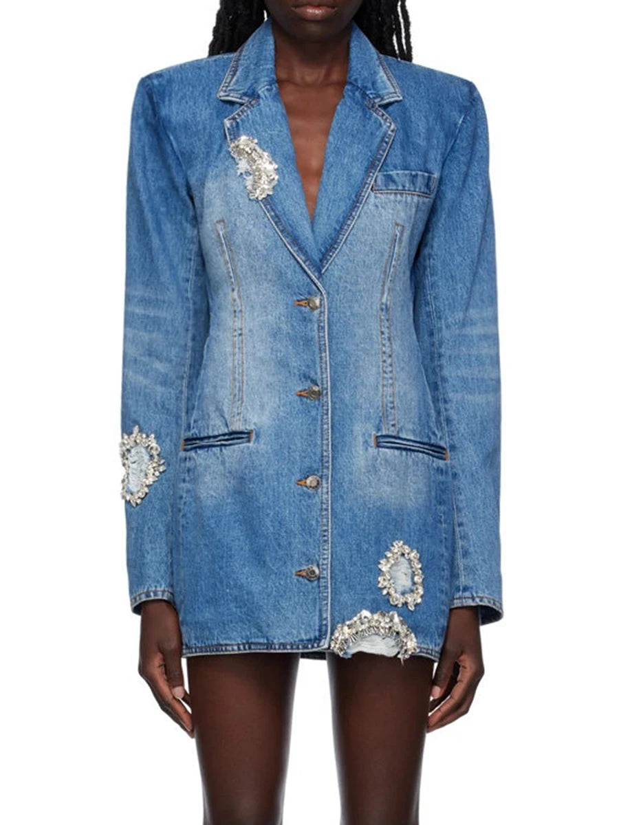 The Colette Beaded Patchwork Jacket in BLUE | Lavishly Me