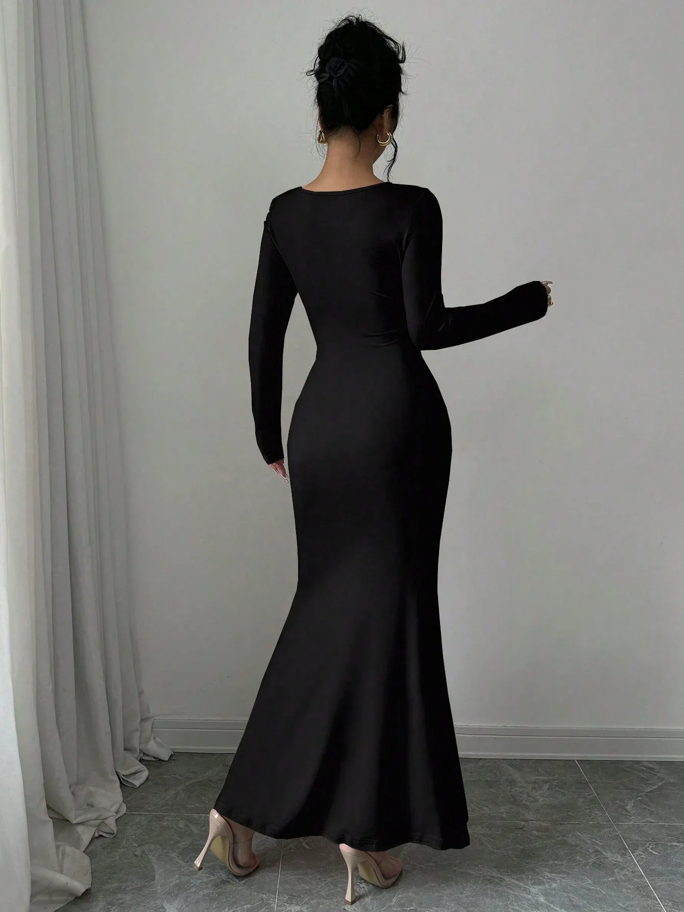 The Yvette Square-Neck Dress in black | Lavishly Me
