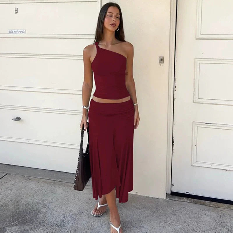 The Solène Pleated Off-Shoulder Skirt Set from the Soft & Sophisticated at Lavishly Me