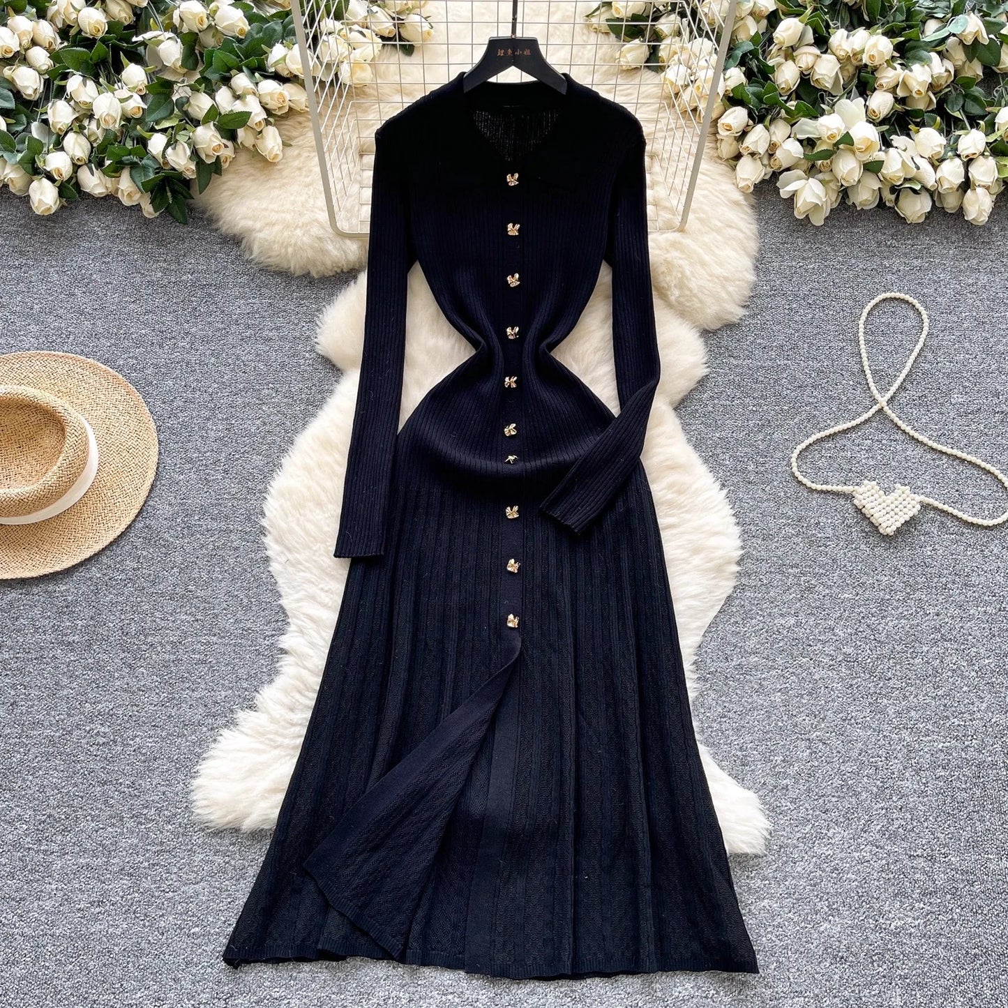 The Vivienne Button-Front Knit Maxi Dress | Lavishly Me