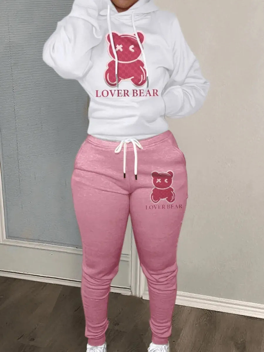 The Leona Bear Print Hooded Luxe Lounge Set