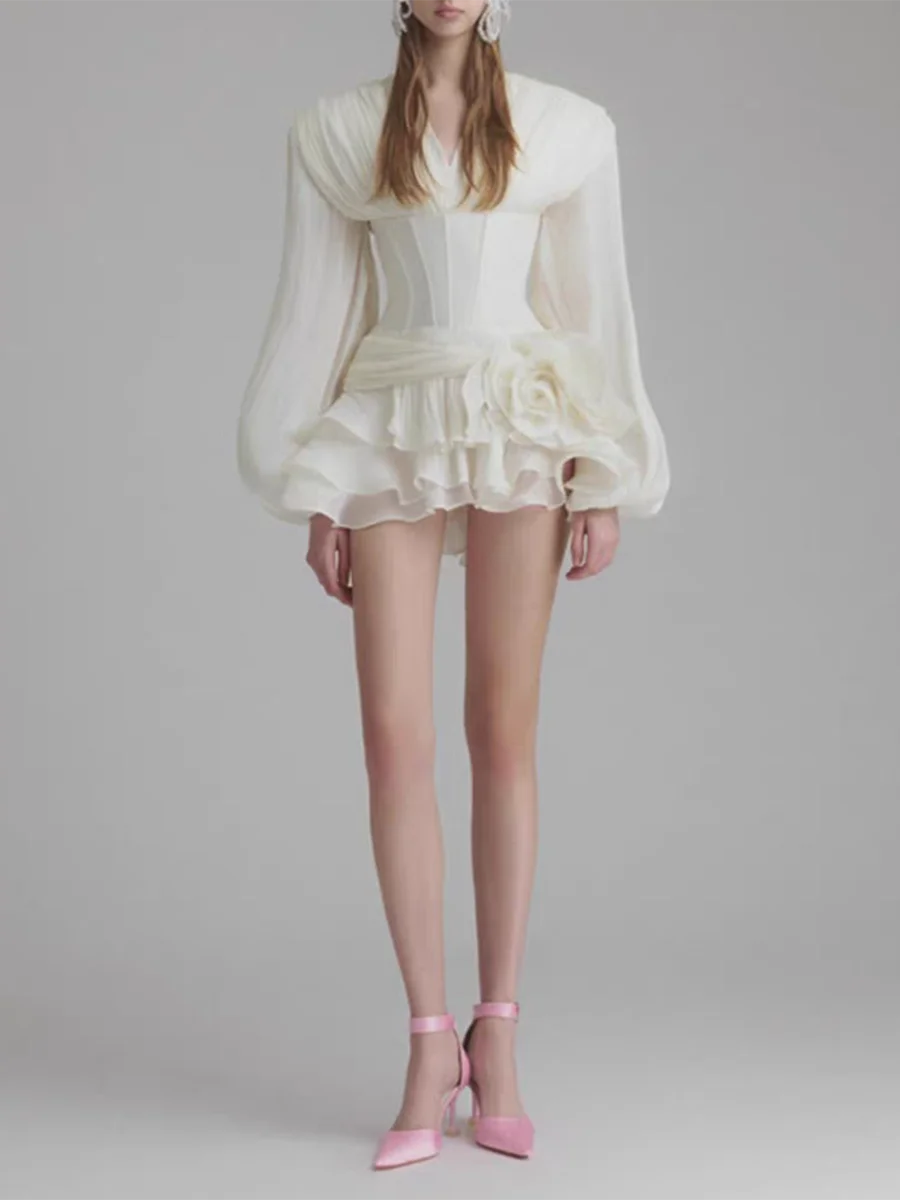 The Rosamund Ruffle Appliqué Mini Dress from the Celebration Edit at Lavishly Me
