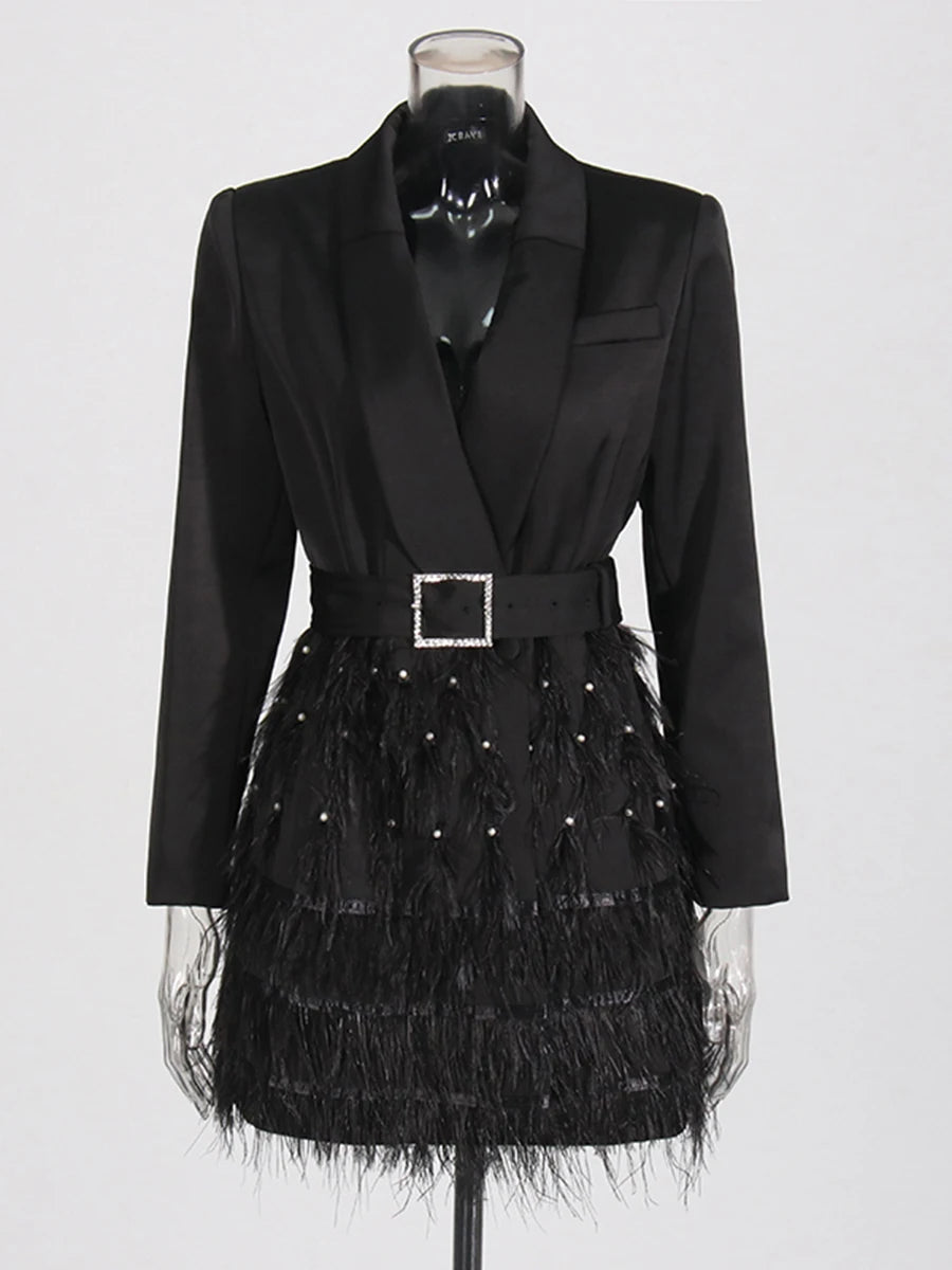 The Bianca Feather-Cuff Blazer Dress from the After Dark at Lavishly Me