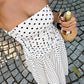 The Nadine Polka-Dot Ruffle Maxi Dress in Beige | Lavishly Me