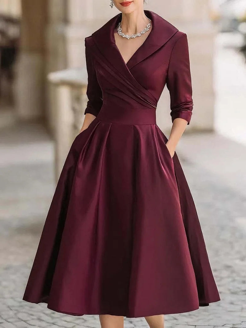The Elara Wrap-Waist Midi Dress in Burgundy | Lavishly Me