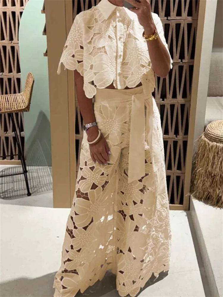 The Amalfi Lace Wide-Leg Set