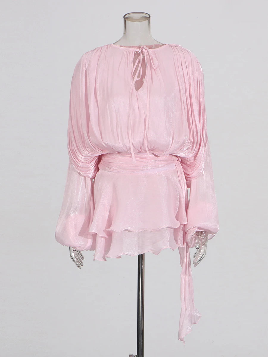 The Elodie Ruched Lantern-Sleeve Mini Dress in YELLOW | Lavishly Me