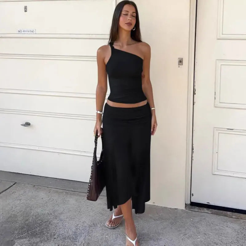 The Solène Pleated Off-Shoulder Skirt Set from the Soft & Sophisticated at Lavishly Me