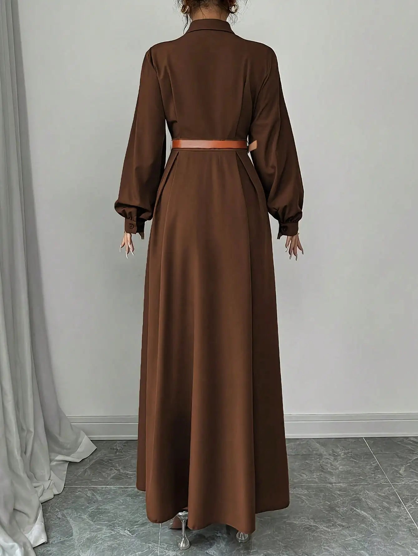 The Xena Collared Side-Slit Maxi Dress in Brown | Lavishly Me