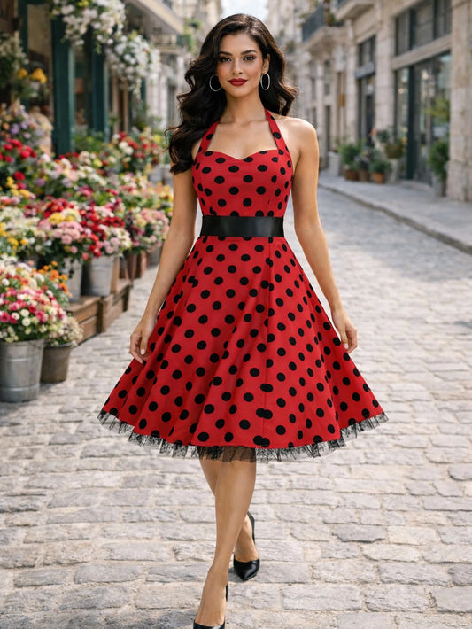 The Audrey Polka Dot Halter Dress from the Date Night Edit at Lavishly Me