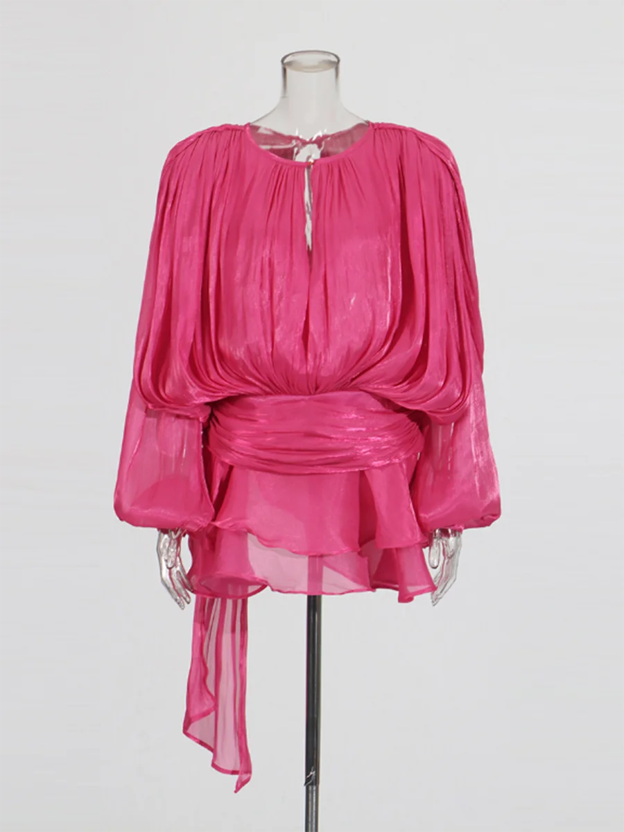 The Elodie Ruched Lantern-Sleeve Mini Dress in YELLOW | Lavishly Me