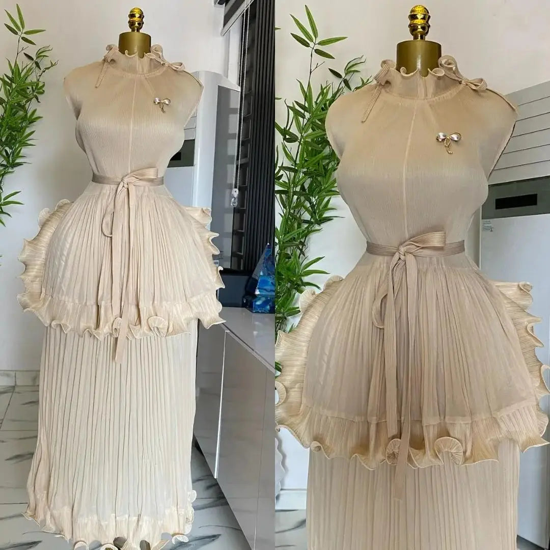 The Kendall Pleated Lace-Trim Dress in Pink | Lavishly Me