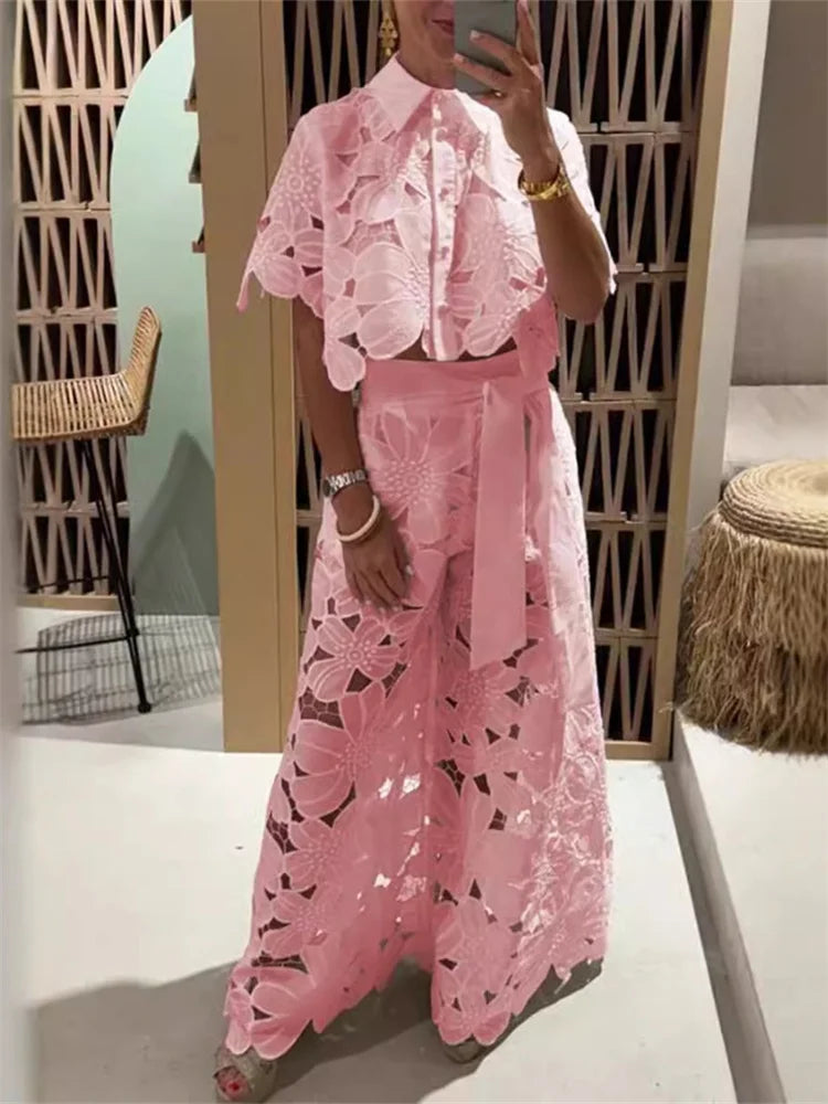 The Amalfi Lace Wide-Leg Set