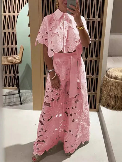 The Amalfi Lace Wide-Leg Set
