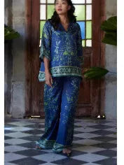 The Portia Printed Pant Lounge Set in blue set | Lavishly Me
