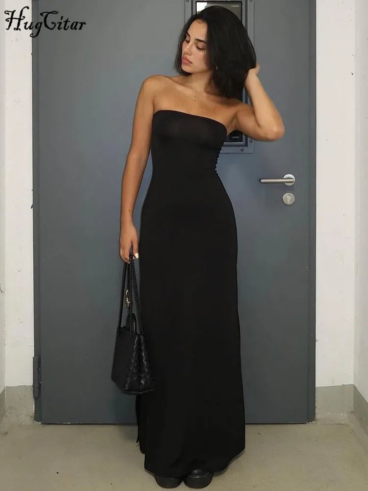 The Onyx Strapless Bodycon Maxi Dress in black | Lavishly Me