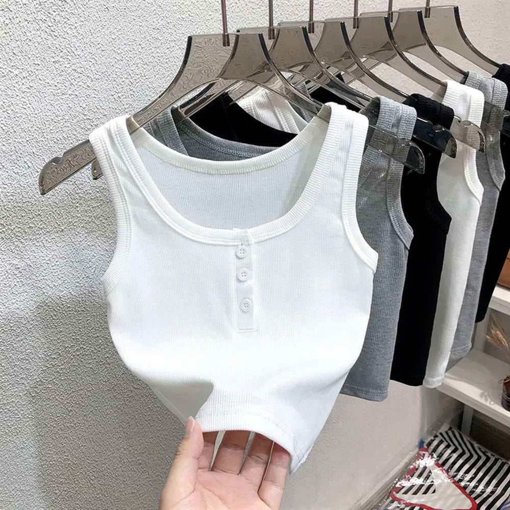 The Harper Ribbed Button Tank