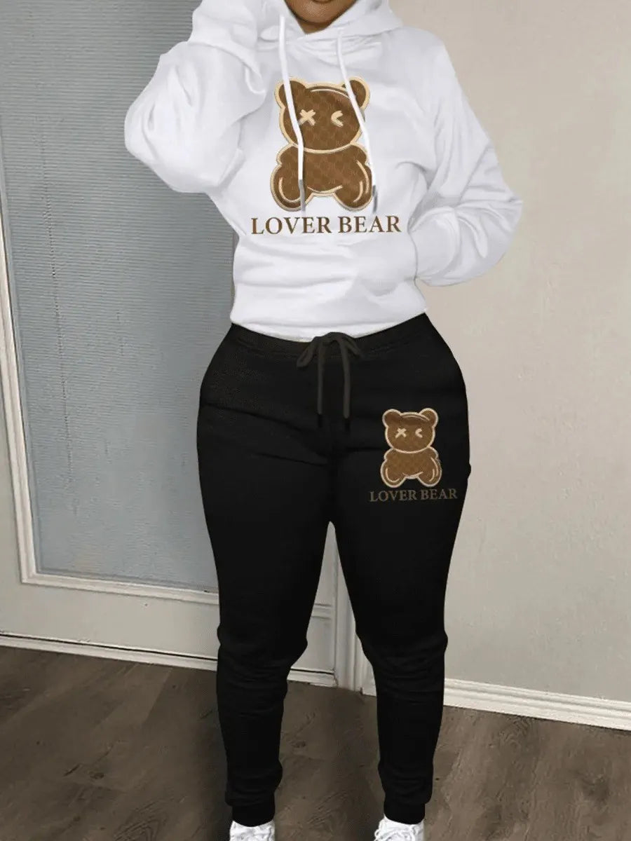 The Leona Bear Print Hooded Luxe Lounge Set