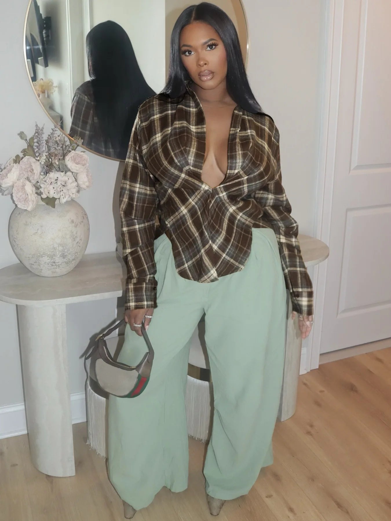The Parker Plaid Lapel Blouse in Brown | Lavishly Me