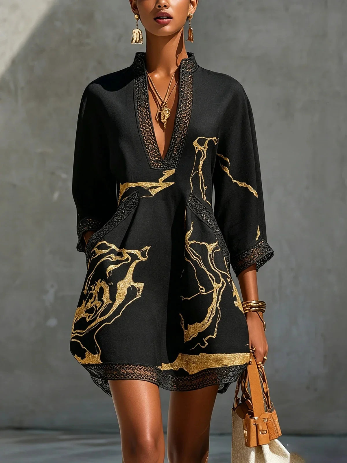 The Giselle Abstract Lace-Trim Dress in black | Lavishly Me