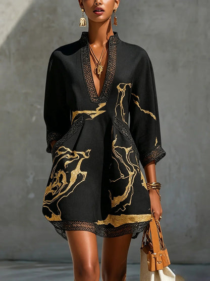 The Giselle Abstract Lace-Trim Dress in black | Lavishly Me