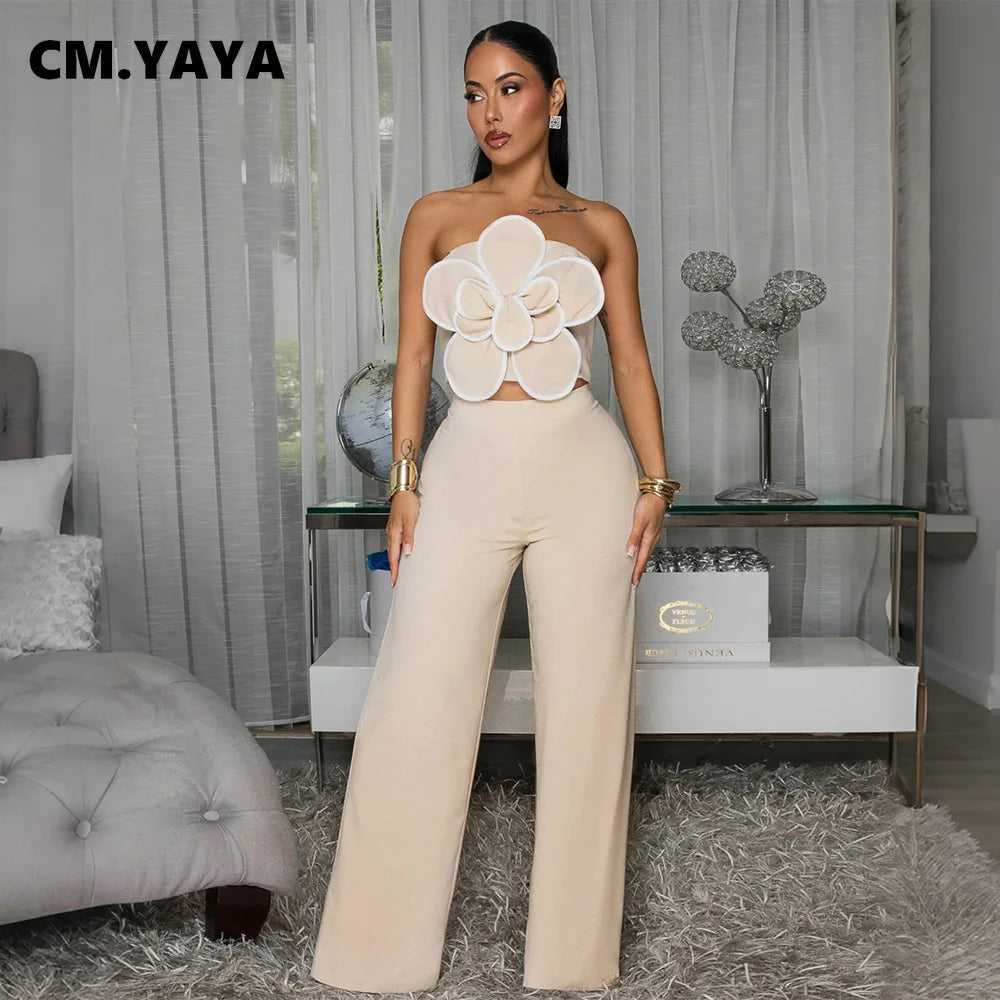 The Fleur Strapless Wide-Leg Set in Apricot | Lavishly Me
