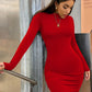 The Monroe Ruched Turtleneck Mini Dress in 1557-khaki | Lavishly Me