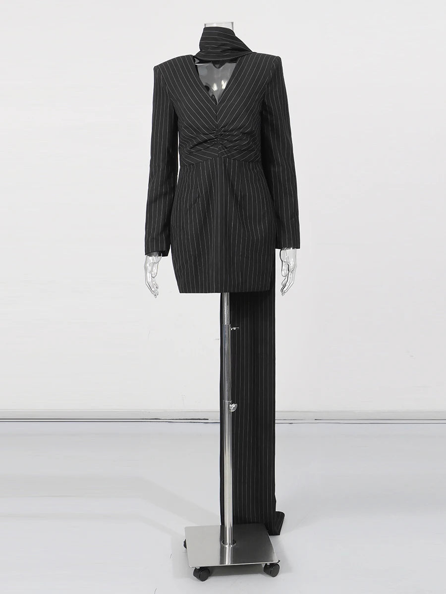 The Obsidian Pinstripe Lace-Up Dress