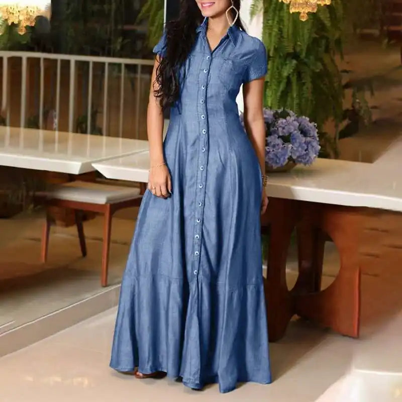 The Savannah Ruffle Denim Maxi