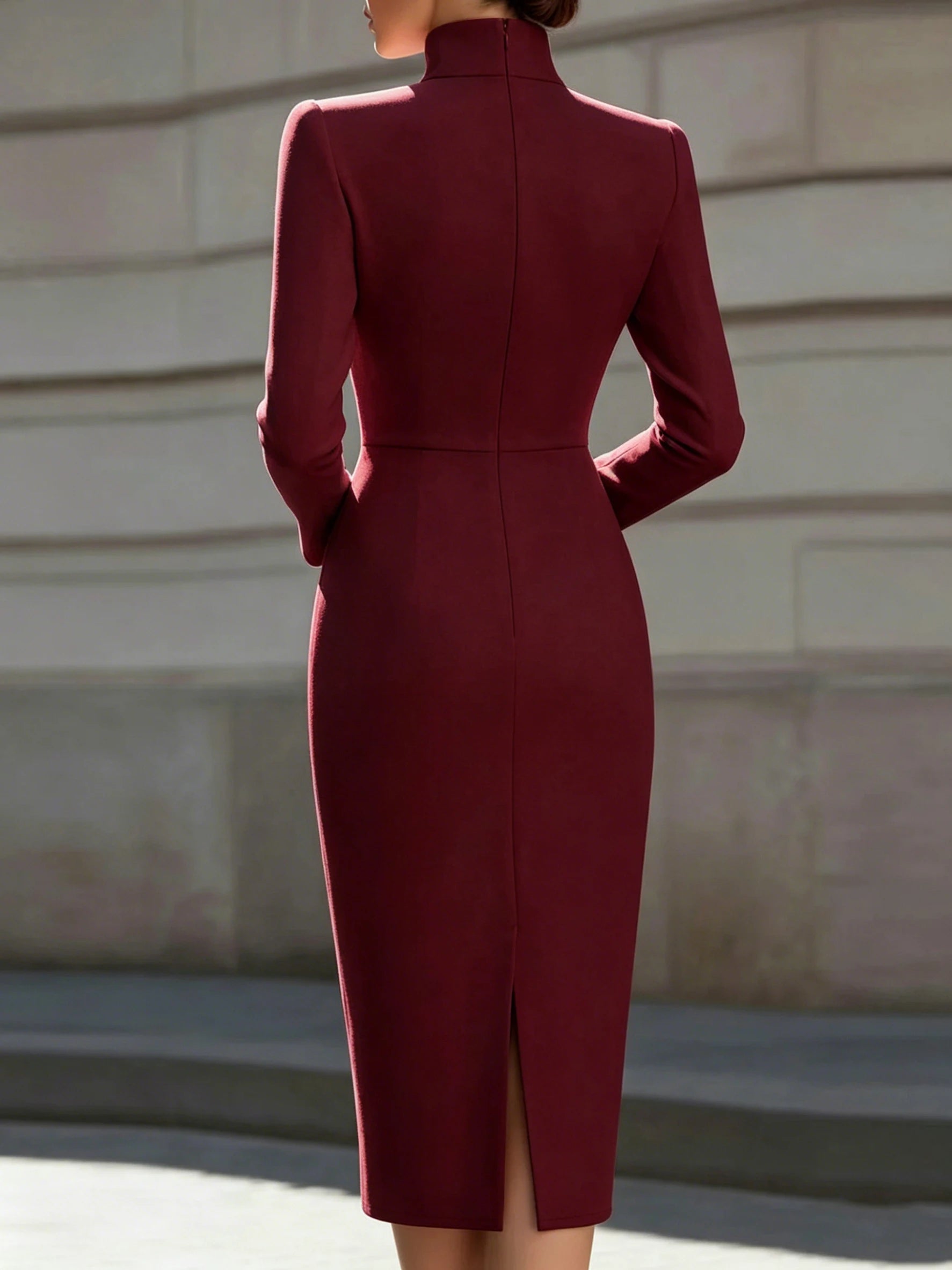 The Noelle Stand-Collar Midi Dress from the Boss Energy at Lavishly Me