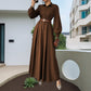 The Xena Collared Side-Slit Maxi Dress in Brown | Lavishly Me