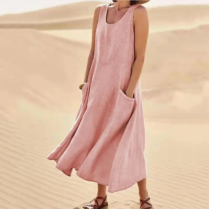 The Quinn Linen-Blend Pocket Dress in black | Lavishly Me