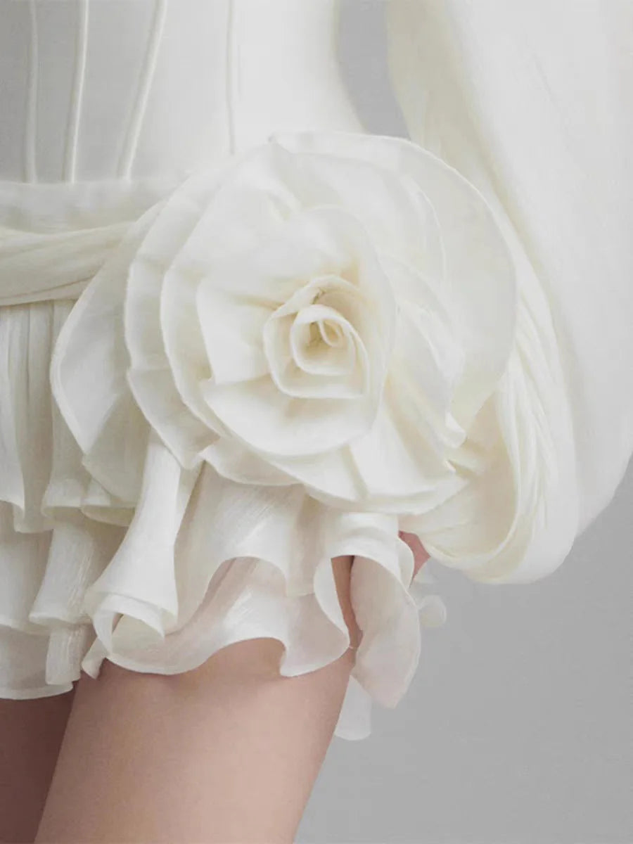 The Rosamund Ruffle Appliqué Mini Dress from the Celebration Edit at Lavishly Me