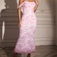 The Amara Ruched Corset Maxi Dress in Gold Floral | Lavishly Me