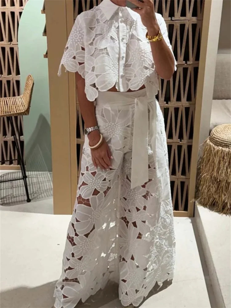 The Amalfi Lace Wide-Leg Set