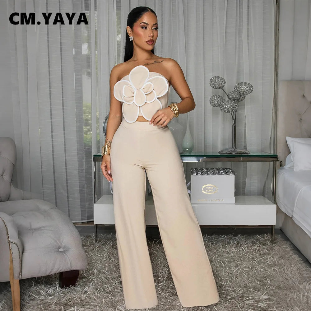 The Fleur Strapless Wide-Leg Set in Apricot | Lavishly Me