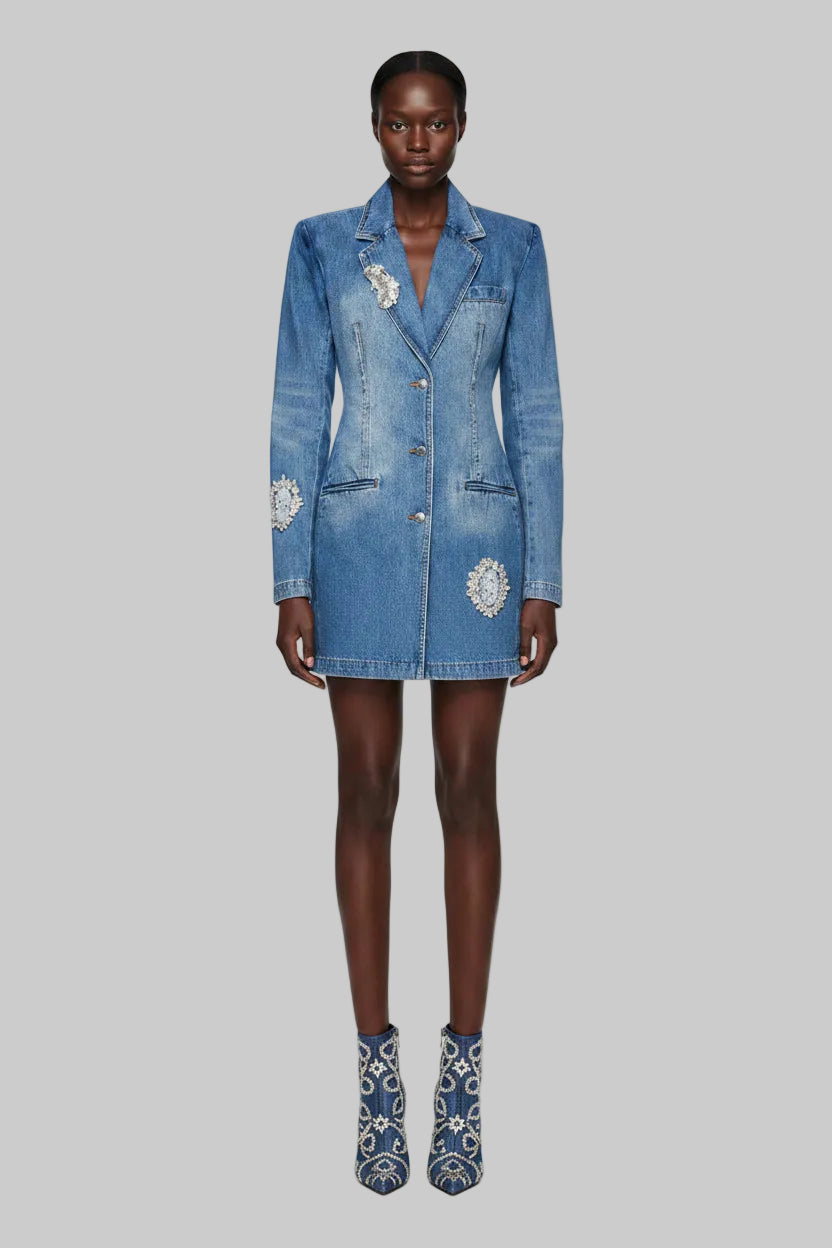 The Colette Beaded Patchwork Jacket in BLUE | Lavishly Me