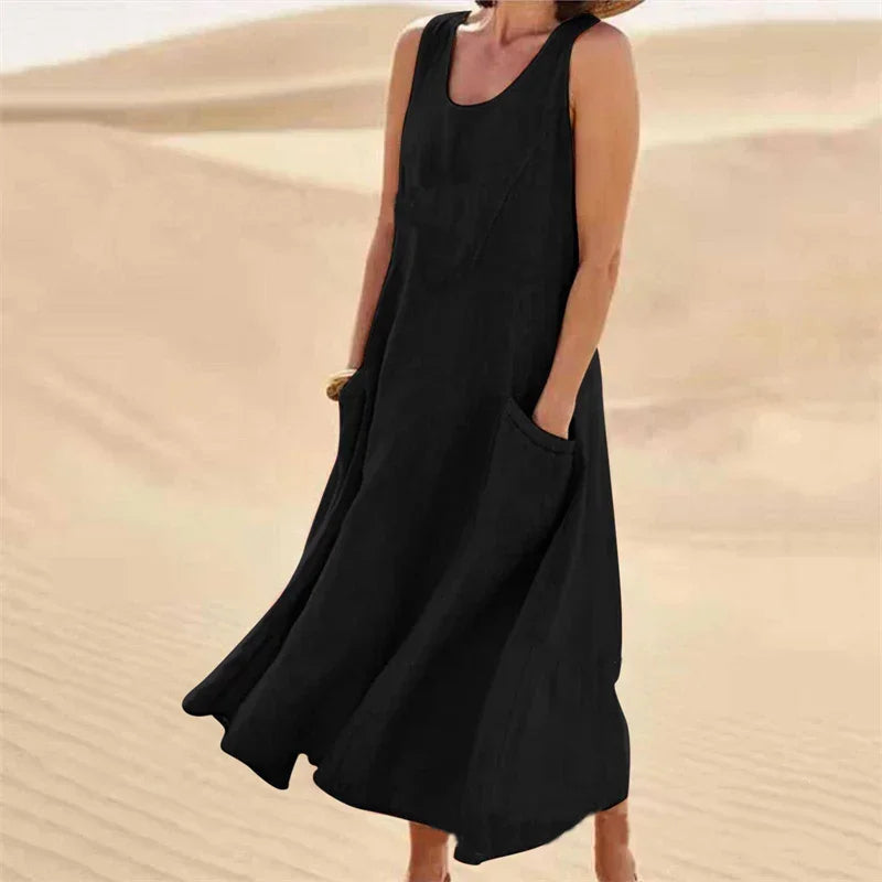 The Quinn Linen-Blend Pocket Dress in SKY BLUE | Lavishly Me