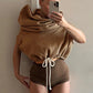 The Remi Shirred Hooded Tank in Brown | Lavishly Me